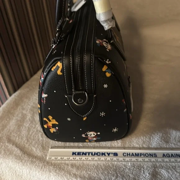 Coach Black Rowan Satchel disney holiday print